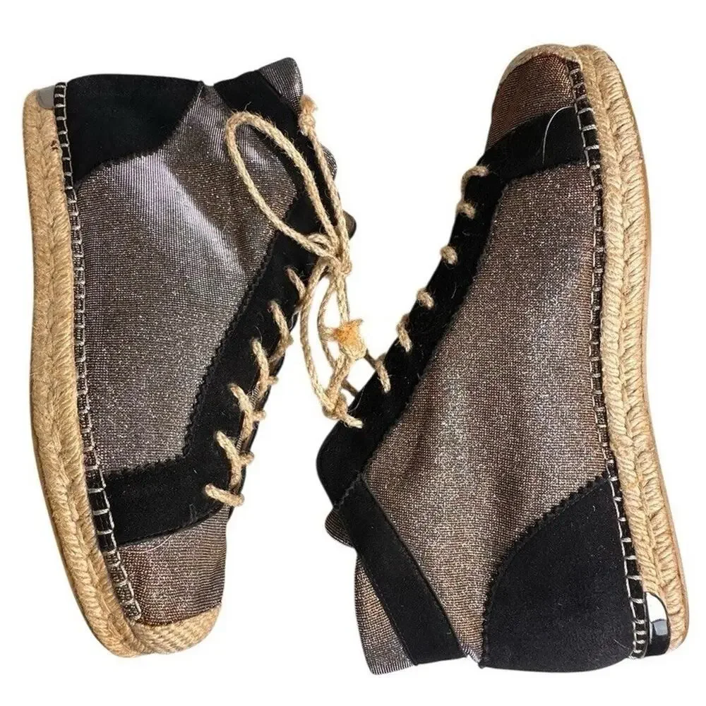 Stuart‎ Weitzman Metallic High Top Lace Up Espadrille Sneakers 9.5